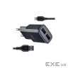 Зарядний пристрій XO L92C (2USB/2.4A) + USB - Lightning Чорний (XO-L92C-L)