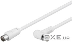 Кабель антенний-подовжувач RF:Coaxial M/F 2.5m,75 Ohm Fx90ё D=5.0mm 2xShielded,білий (75.06.7360-1) (75.06.7360-1)