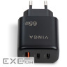 Зарядний пристрій Vinga GaN 65W PD+QC 2C1A ports Wall Charger (VCPCHCCA65B)