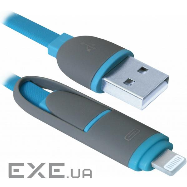 Дата кабель USB 2.0 AM to Lightning + Micro 5P 1.0m blue Defender (87487)