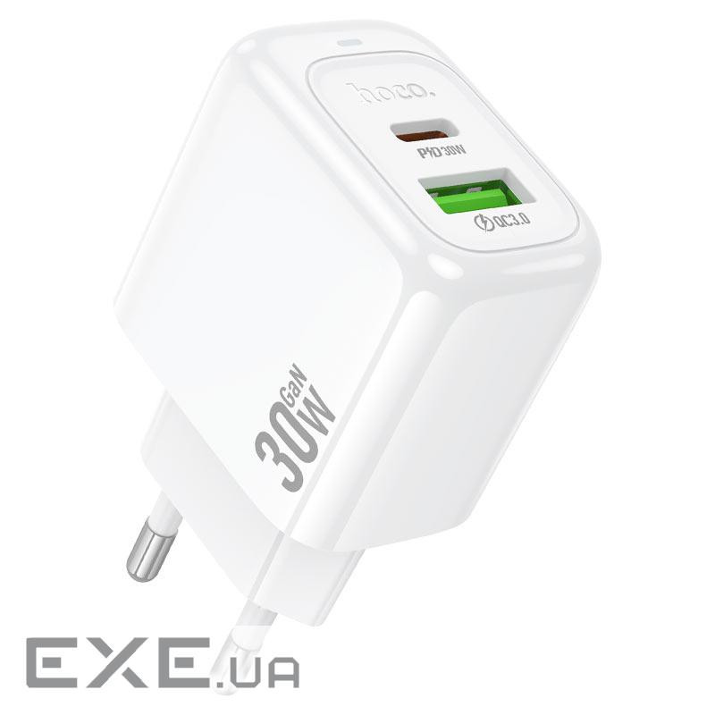 СЗУ 110-240V HOCO CS55A, 1xUSB, 1xUSB-C, PD30W, White, Blister (HOCO CS55A / W)