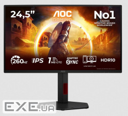 Монiтор TFT AOC 24.5" 25G4ZR IPS FHD 300nit 240Hz 2*HDMI DP Pivot Black