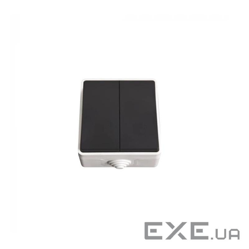 Выключатель ELM SW-20 накладной IP54 двухклавишный Серо-черный (41-0036)