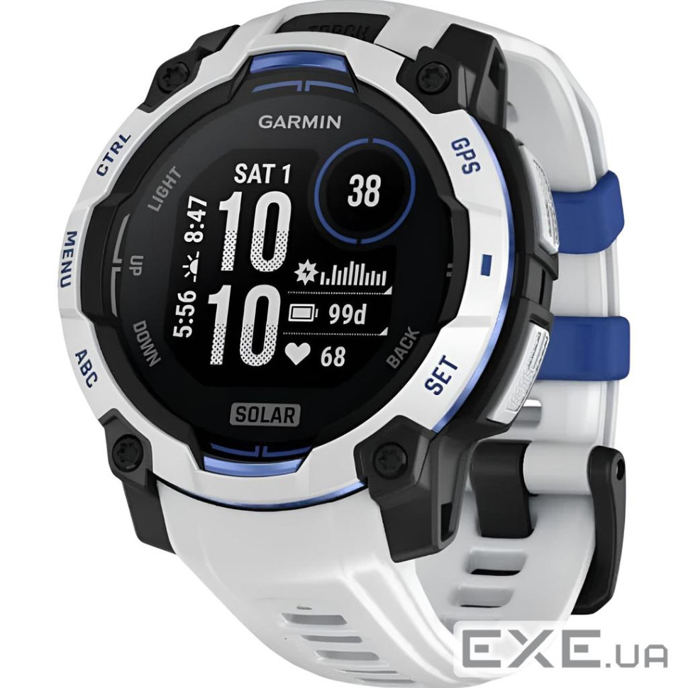 Смарт-часы Garmin Instinct 3 45mm Solar Whitestone with Whitestone/Bolt Blue Silicone (010-02934-03)