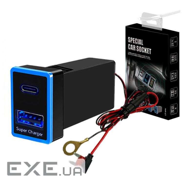 АЗУ врізне 130W-D01T03-Fuse, PD+QC, Type-C: 100W, USB: 30W, LED підсвічування, комплект проводів з р