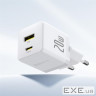 Зарядний пристрій Baseus 1xUSB-C 20W + 1xUSB white + cable USB-C to USB-C 60W 1.0m (P10111608213-01)