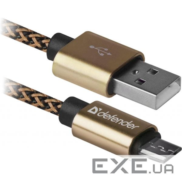Дата кабель USB 2.0 AM to Micro 5P 1.0m USB08-03T gold Defender (87800)