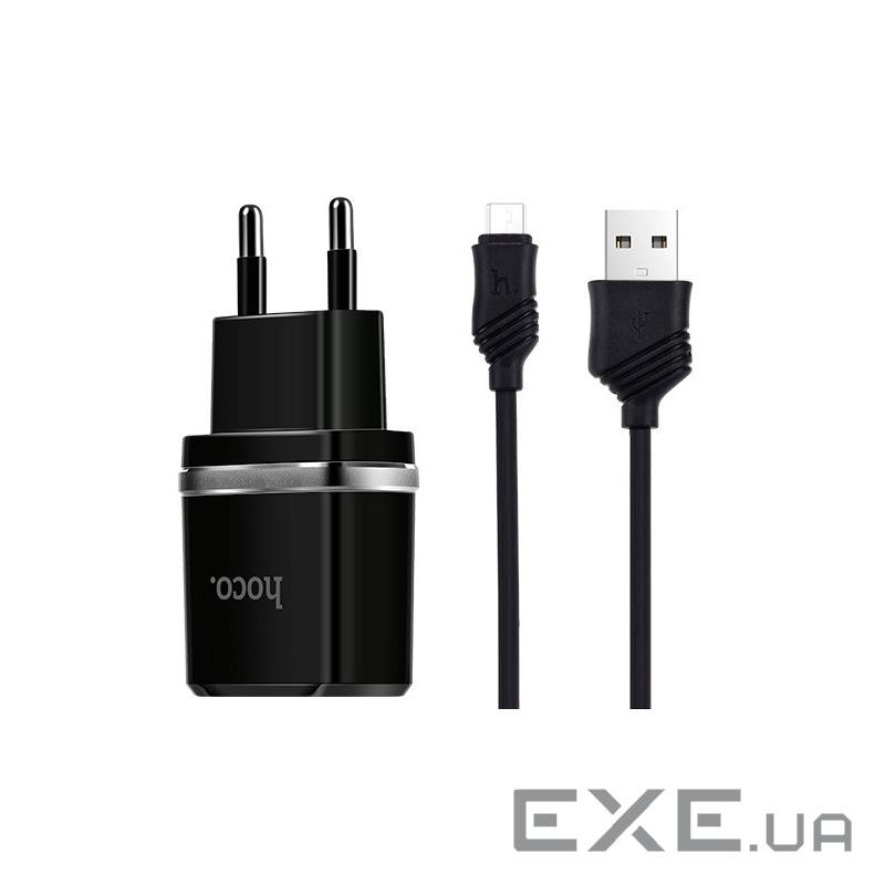 Набір СЗУ HOCO C12 Smart + кабель Micro, 2xUSB, 2.4A, кабель 1м, Black, Blister (HOCO C12 S / MB)
