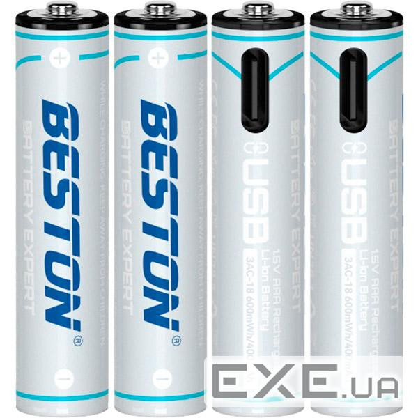 Акумулятор Beston AAA USB Type-C 400mah 1.5V Li-ion * 4 (3AC-18/AA620272)