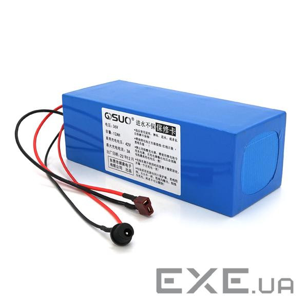 Акумуляторна батарея літієва QiSuo 36V 12A з елементами Li-ion 18650, DC: 5.5x2.1мама + ро (QS-3612) (QS-3612)
