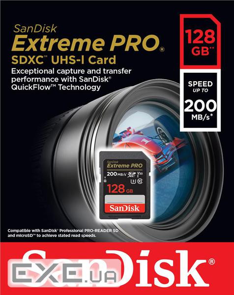 Карта пам'яті SanDisk 128GB SD class 10 UHS-I U3 V30 Extreme (SDSDXXD-128G-GN4IN)