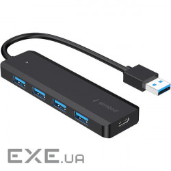 Хаб на 4 порти USB 3.1, USB-A, USB-C PD, пластик, чорний (UHB-U3P4P-02)