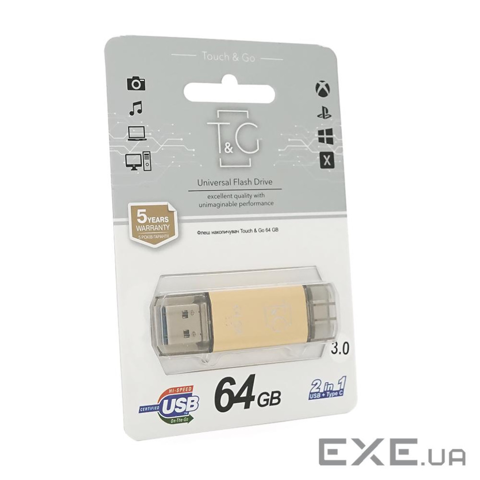 Флеш-накопичувач T&G 009 Star A, USB 3.0+Type-C, 64GB, Metal, Bli (T& (T& (T&G 009 Star A3 / 64)