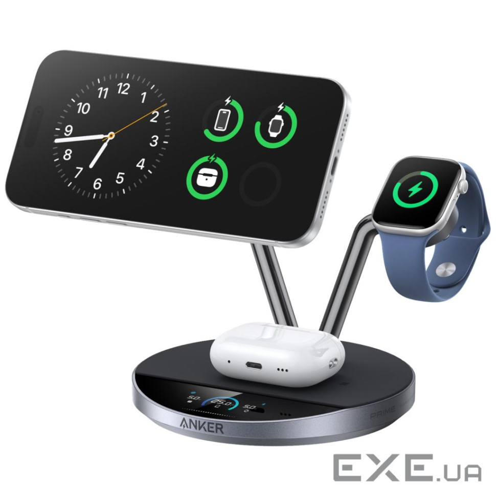 беспров зарядка ANKER Prime Wireless Charging Station 25W 3-in-1 MagGo, AirCool, Dock Sta (B25X7G11)