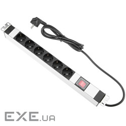 Розетка Schuko MIRSAN Group PDU 6XDIN49440, алюмінієвий корпус 1U, перемикання вмика (MR.PRZ1U6O.SC) (MR.PRZ1U6O.SC)