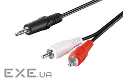 Кабель аудіо-адаптер Jack 3.5mm 3pin-RCAx2 M/M 0.5m,Shielded D=2x2.6mm Cu,чорний (75.05.1701-1) (75.05.1701-1)