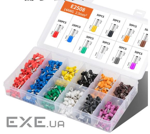 Набір клем / наконечників 600шт VE2508 (R-100, B-100, Y-50, Bl-50, O-50, P-50, G-50, W (VE2508(600)) VE2508 (R-100, B-10