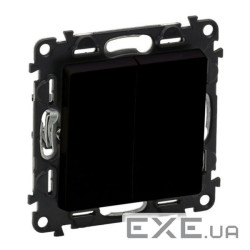Перемикач 2-х клавішний Legrand Valena Life, 10AX, 250V, автоматичні клеми, матовий чорний (756308)