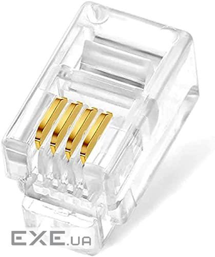 Конектор телефонний FreeEnd-RJ10 (конектор), 4P4C трубковий (10шт), прозрачний (84.00.7100-1)