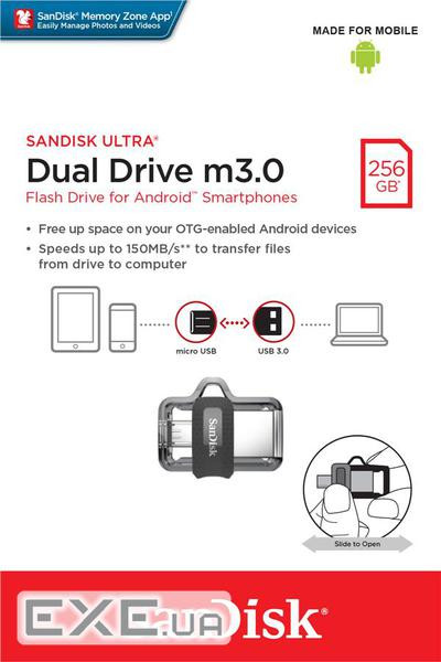 Накопичувач SanDisk 256GB USB 3.0 Ultra Dual Drive m3.0 OTG (SDDD3-256G-G46)