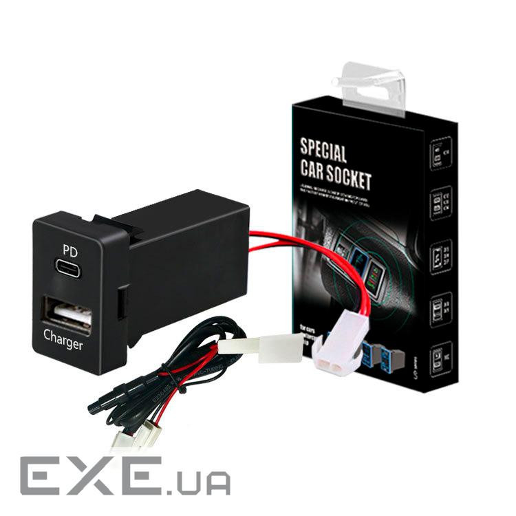 АЗУ врізне 38W-L01T03-С, PD+QC, Type-C: 20W, USB: 18W, комплект дротів з роз&apos,ємами, 33x22х58mm, 58mm,