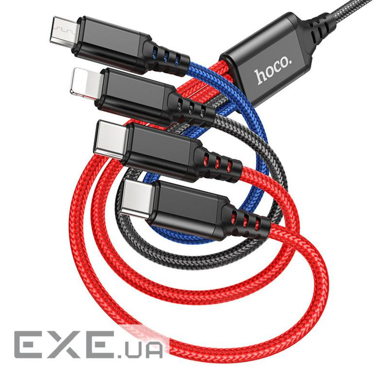 Кабель HOCO X76 4-in-1 USB-A to Lightning/Micro-USB/Type-C x 2 1м Black (6931474768650)