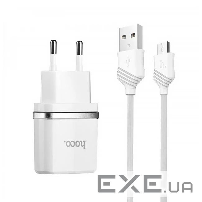 Набір СЗУ HOCO C12 Smart + кабель Micro, 2xUSB, 2.4A, кабель 1м, White, Blister (HOCO C12 S / MW)
