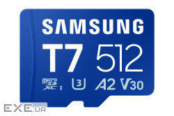 Карта пам"яті SAMSUNG MICRO SDXC T7 512GB, U3, V30, A2 до 170 Мб/с (MB-MB512T/WW)