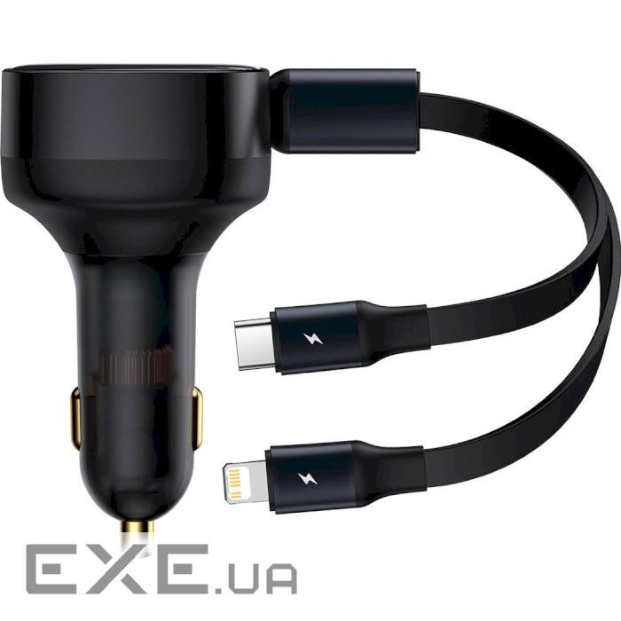 Автомобільний зарядний пристрій BASEUS Enjoyment Retractable 2-in-1 C+L 30W Black w/2 (CGTX000001)