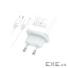 Зарядний пристрій HOCO C104A USB-C PD20W + cable USB-C to Lightning white (6931474782908)