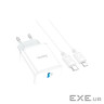 Зарядний пристрій HOCO C104A USB-C PD20W + cable USB-C to Lightning white (6931474782908)