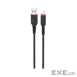Кабель HOCO X59 USB to iP 2.4A, 1m, nylon, TPE connectors, Black (6931474744869)