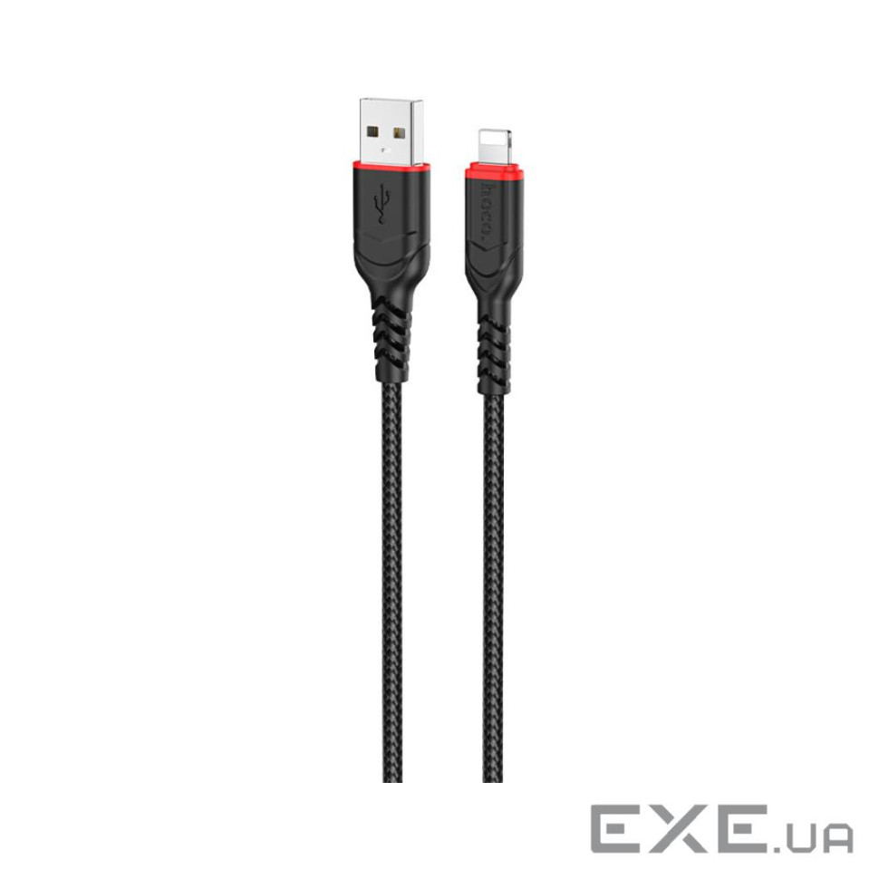 Кабель HOCO X59 USB to iP 2.4A, 1m, nylon, TPE connectors, Black (6931474744869)
