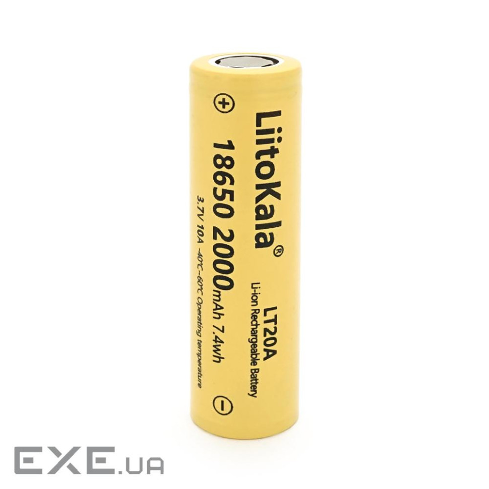 Акумулятор 18650 Li-Ion LiitoKala Lii-LT20A, 2000mah (1900-2000mah), 3.7V (2.75-4.2V), Yellow
