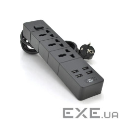 Фільтр мережевий 2 м, Voltronic ТВ-Т08, 3 розетки + 4 USB, 2 м , Black, Box
