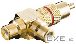 Перехідник аудіо RCA 1x2 M/F,адаптер Metal T-form Gold Red,золотистий (75.01.1388-1) (75.01.1388-1)
