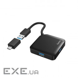 USB хаб HAMA USB 3.2 w/Type-C Adapter Black 4-port (00200116)