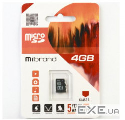 Карта пам'яті microSDHC, 4Gb, Class6, Mibrand, без адаптера (MICDC6/4GB)