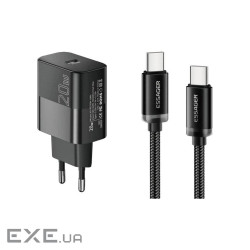 Зарядний пристрій Essager USB-C PD20W + cable USB-C to USB-C 60W black (E20JSB1-SYTT1-T)