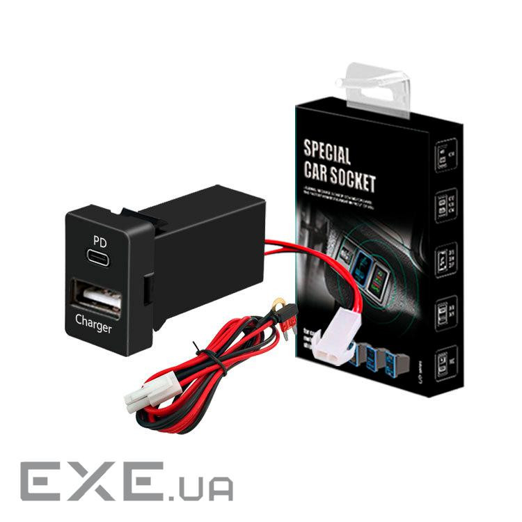 Flush-mounted car charger 38W-L01T03-Fuse, PD+QC, Type-C: 20W, USB: 18W, soldering wire kit with fus