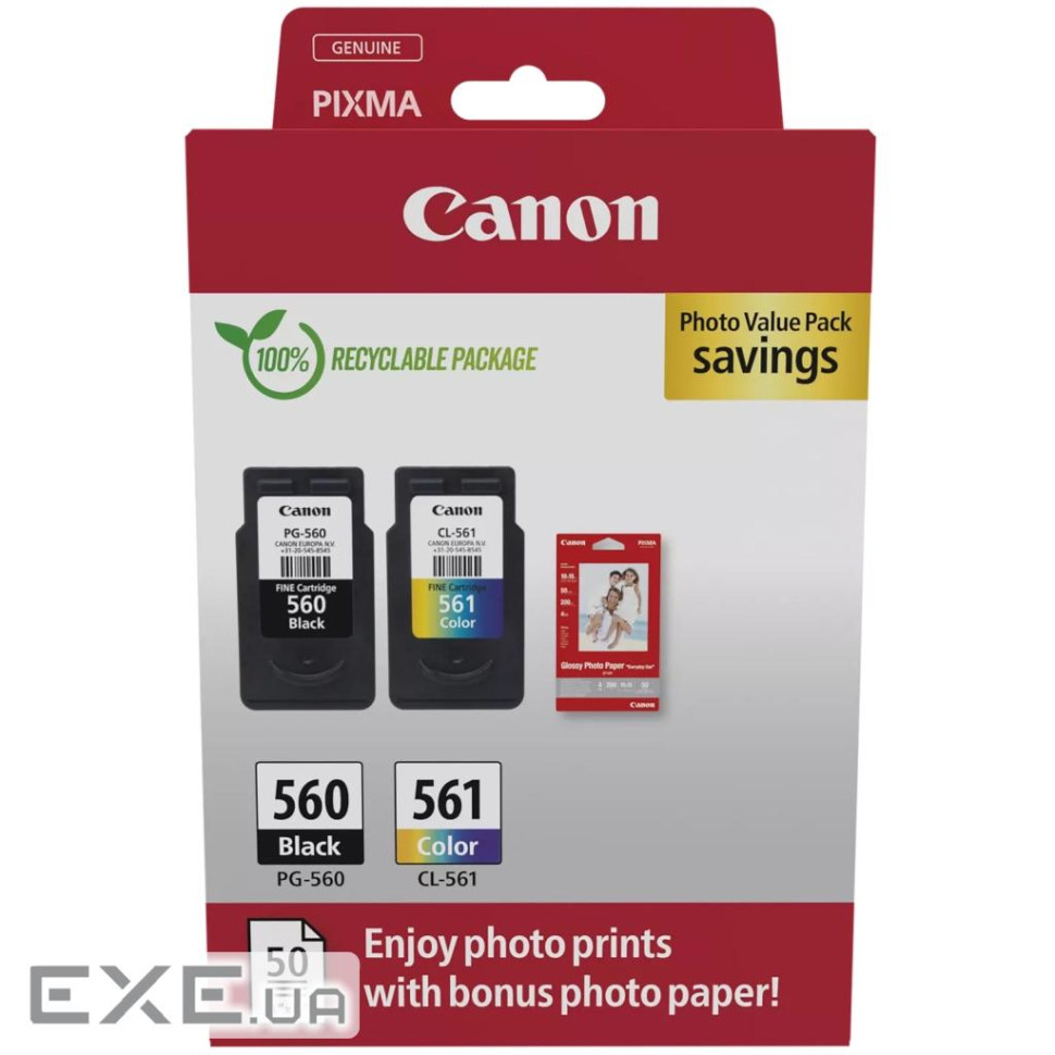 Картридж Canon PG-560/CL-561 BK+Color, + Photo Paper, Value Pack (3713C008)