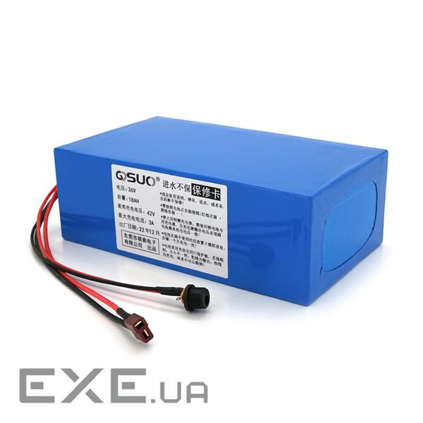 Акумуляторна батарея літієва QiSuo 36V 18A з елементами Li-ion 18650, DC: 5.5x2.1мама + ро (QS-3618) (QS-3618)
