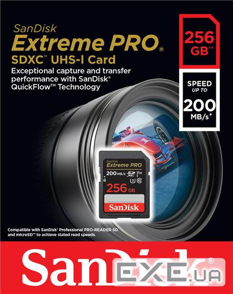 Карта пам'яті SanDisk 256GB SD class 10 UHS-I U3 V30 Extreme PRO (SDSDXXD-256G-GN4IN)