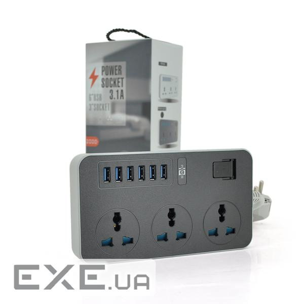 Мережевий фільтр Voltronic ТВ-Т09/08969 3 розетки, 6 USB, 2 м, Grey (ТВ-Т 09 (ТВ-Т09 Black-grey)