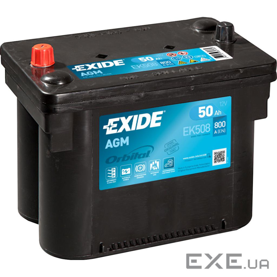 Акумулятор автомобільний EXIDE START-STOP AGM 50Ah клеми по центру (800EN) (EK508)