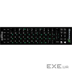 Наклейка на клавіатуру Grand-X 68 keys UA green, Latin white (GXDGUA)