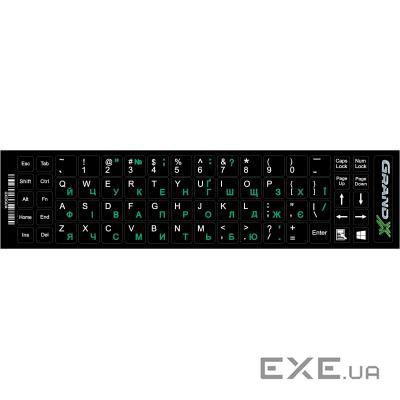Наклейка на клавіатуру Grand-X 68 keys UA green, Latin white (GXDGUA)
