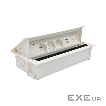 Розет блок S487: 3x250В Schuko, зар пристр 1xUSB-CC, 2xRJ45 Keystone, білий (48730F30BK00000-33)