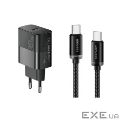 Зарядний пристрій Essager USB-C PD30W + cable USB-C to USB-C 60W black (E30JSB1-SYTT1-T)