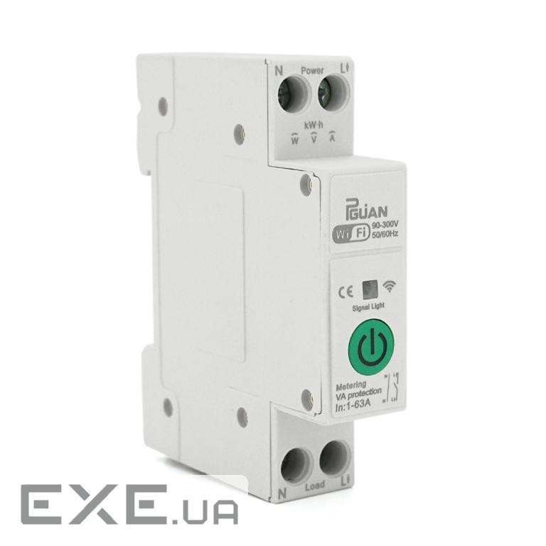 WI-FI вимикач-реле на DIN рейку 63А з вимірюванням струму та напруги, захистом від (WI-FI / VR63A+P) (WI-FI / VR63A+P)